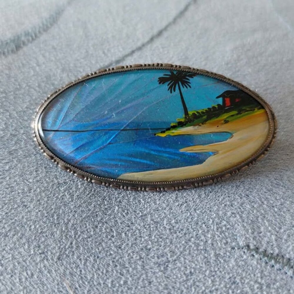 antique TLM sterling brooch made with butterfly wings
